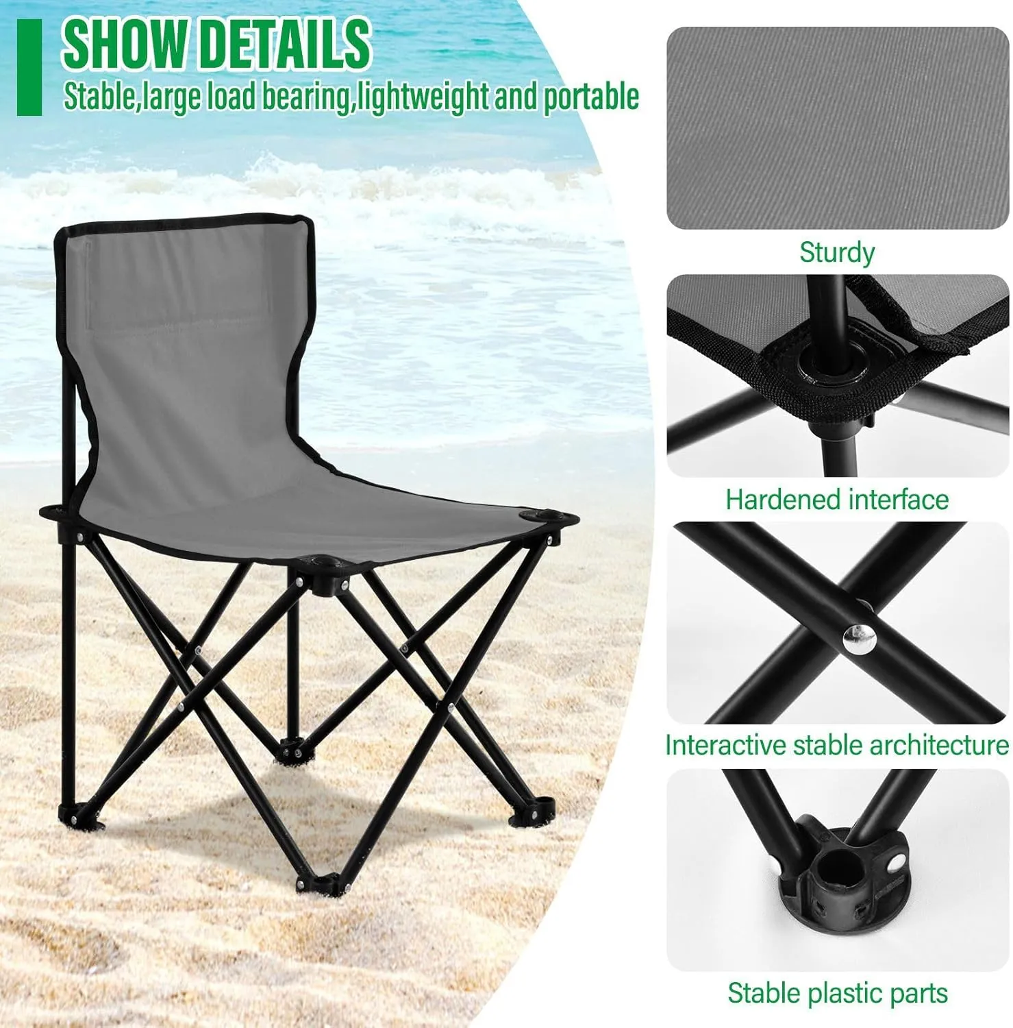 J JOYSAY Rock Gray Portable Camping Chair Lightweight Outdoor Folding Chair for Adults Backpacking Chair for Outside Camping Beach Sports Hiking Travel
