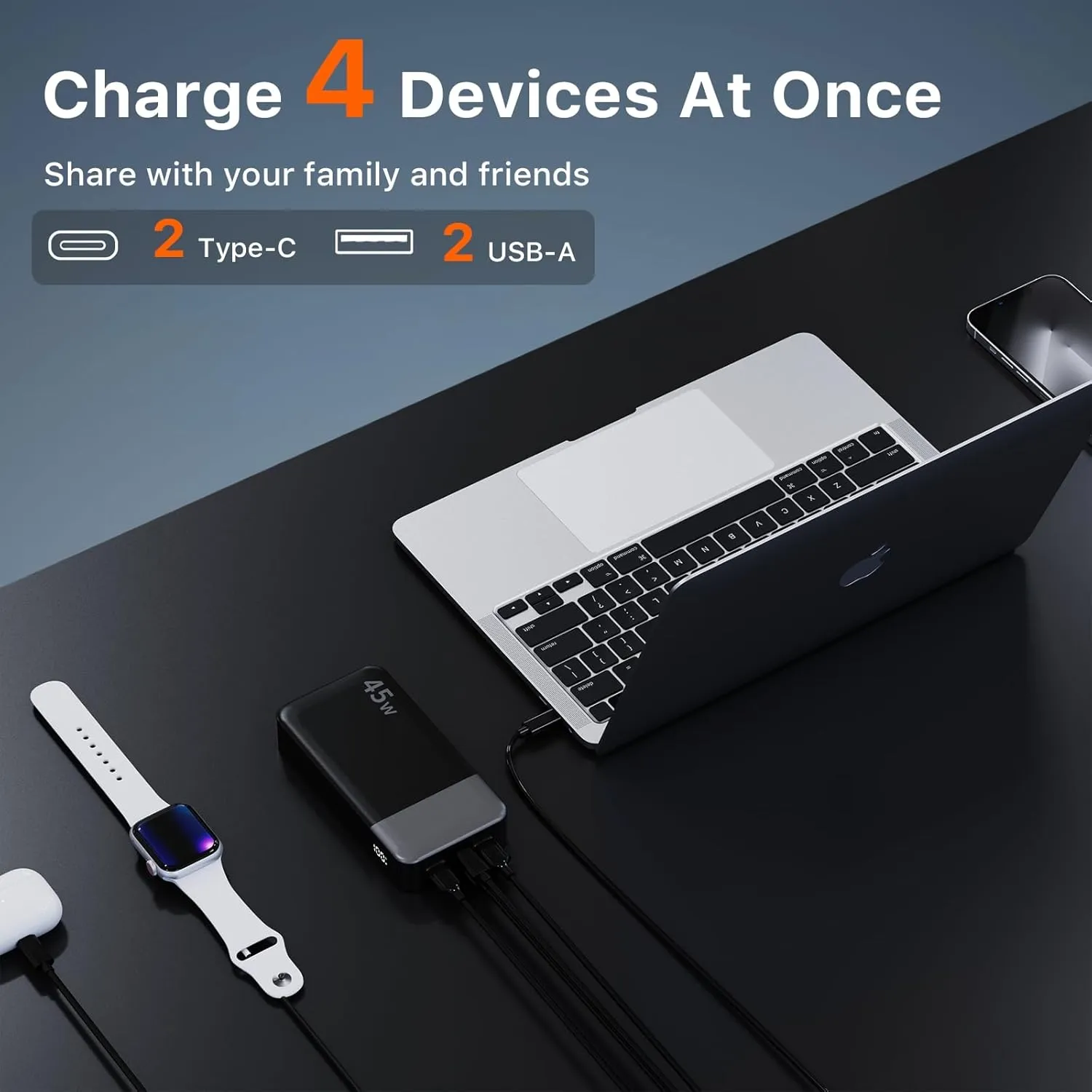 J2621 Power Bank Portable Charger,20000mAh 45W PD3.0 QC 4.0 Fast Charging Battery Pack with LED Display,2 USB-C,2 USB-A for iPhone 15 16, MacBook