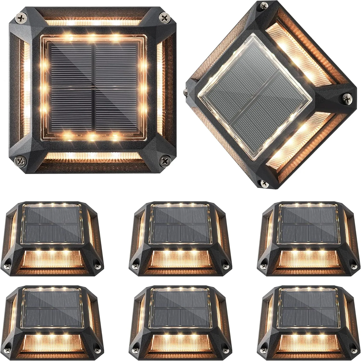 JACKYLED 8-Pack Solar Deck Lights Solar Powered Dock Lights IP68 Waterproof Outdoor LED Driveway Marker Step Lighting for Garden Sidewalk Pathway Runway Yard (Warm White)