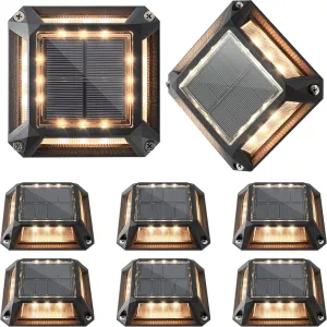 JACKYLED 8-Pack Solar Deck Lights Solar Powered Dock Lights IP68 Waterproof Outdoor LED Driveway Marker Step Lighting for Garden Sidewalk Pathway Runway Yard (Warm White)