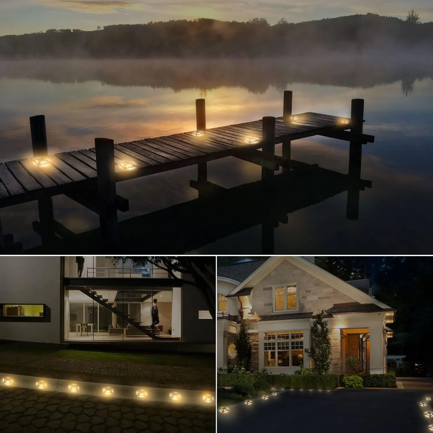 JACKYLED 8-Pack Solar Deck Lights Solar Powered Dock Lights IP68 Waterproof Outdoor LED Driveway Marker Step Lighting for Garden Sidewalk Pathway Runway Yard (Warm White)