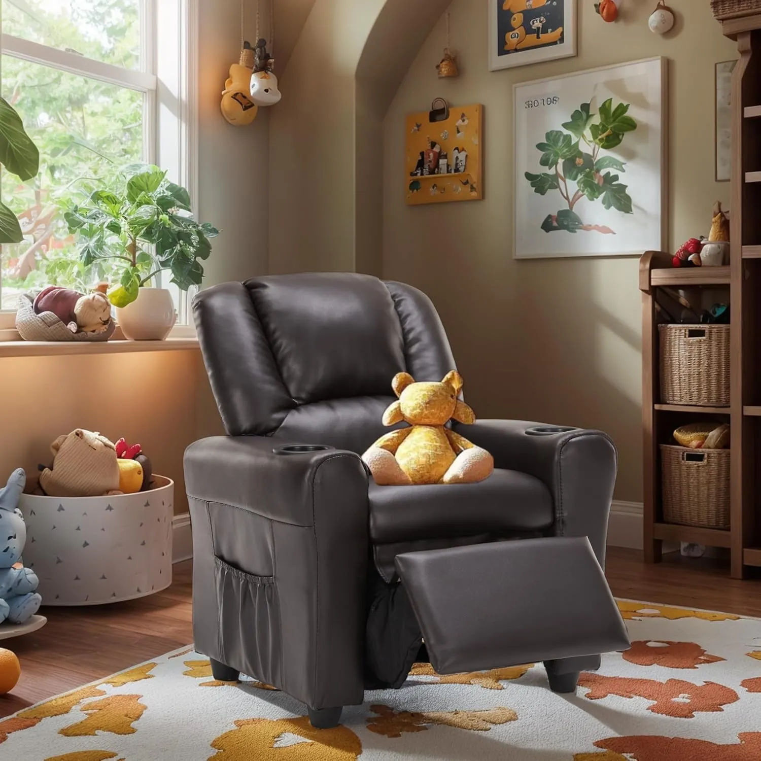 JC HOME Candy Kids Reclining Chair Leather Recliner Sofa Push Back Toddler Youth Children Child Ages 1-6