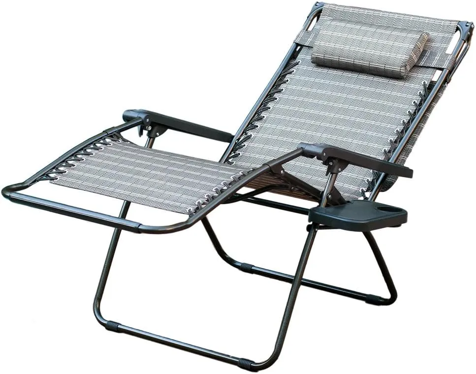 Jeco Oversized Zero Gravity Chair with Sunshade and Drink Tray, Black and Tan