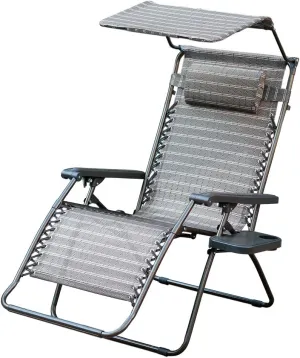 Jeco Oversized Zero Gravity Chair with Sunshade and Drink Tray, Black and Tan
