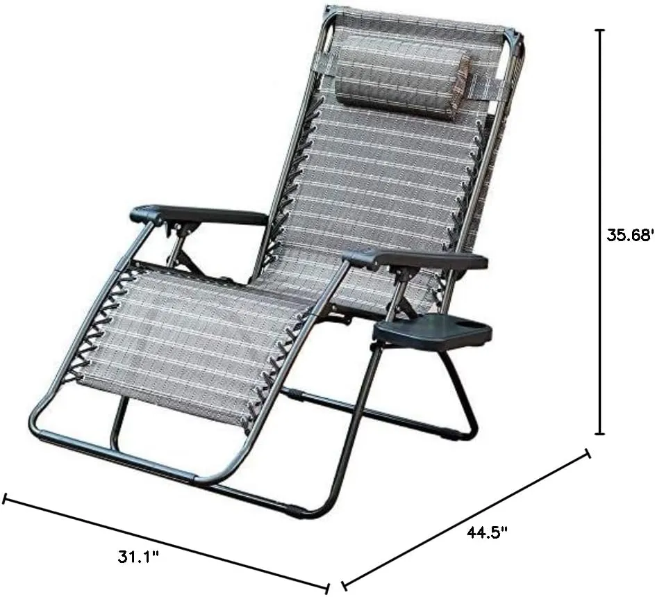 Jeco Oversized Zero Gravity Chair with Sunshade and Drink Tray, Black and Tan