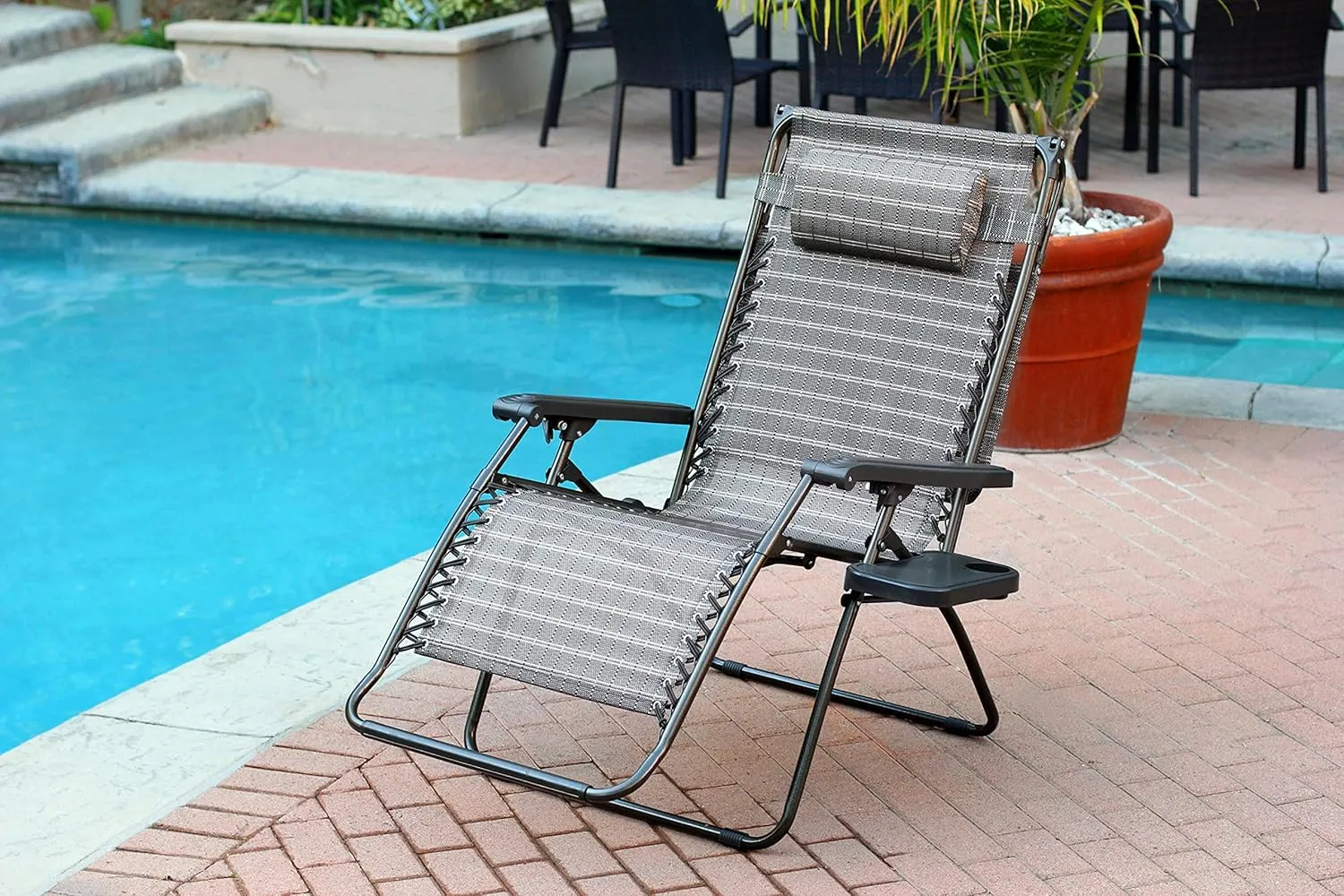 Jeco Oversized Zero Gravity Chair with Sunshade and Drink Tray, Black and Tan