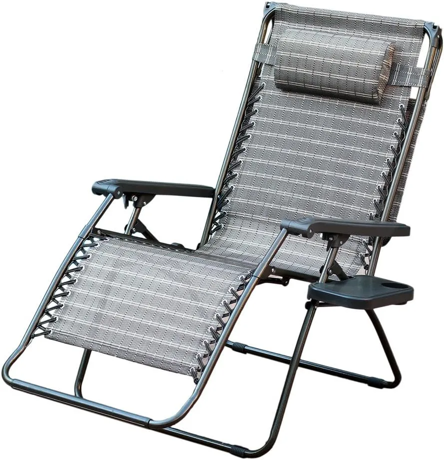 Jeco Oversized Zero Gravity Chair with Sunshade and Drink Tray, Black and Tan