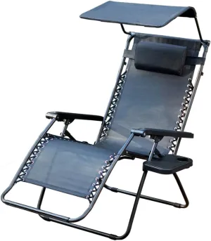 Jeco Oversized Zero Gravity Chair with Sunshade and Drink Tray, Black