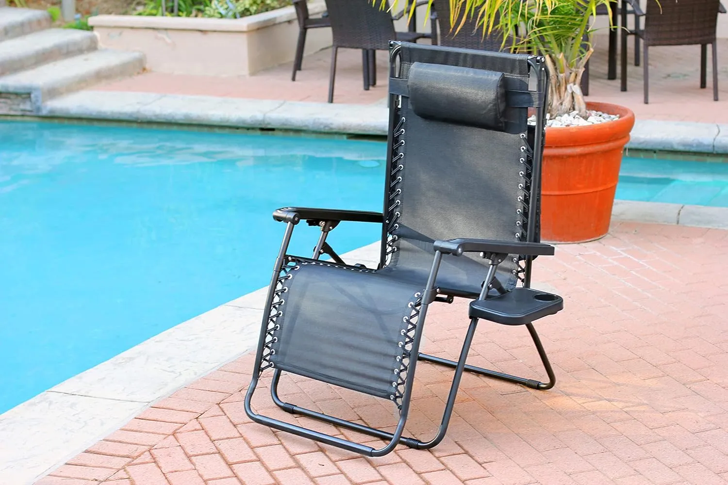 Jeco Oversized Zero Gravity Chair with Sunshade and Drink Tray, Black