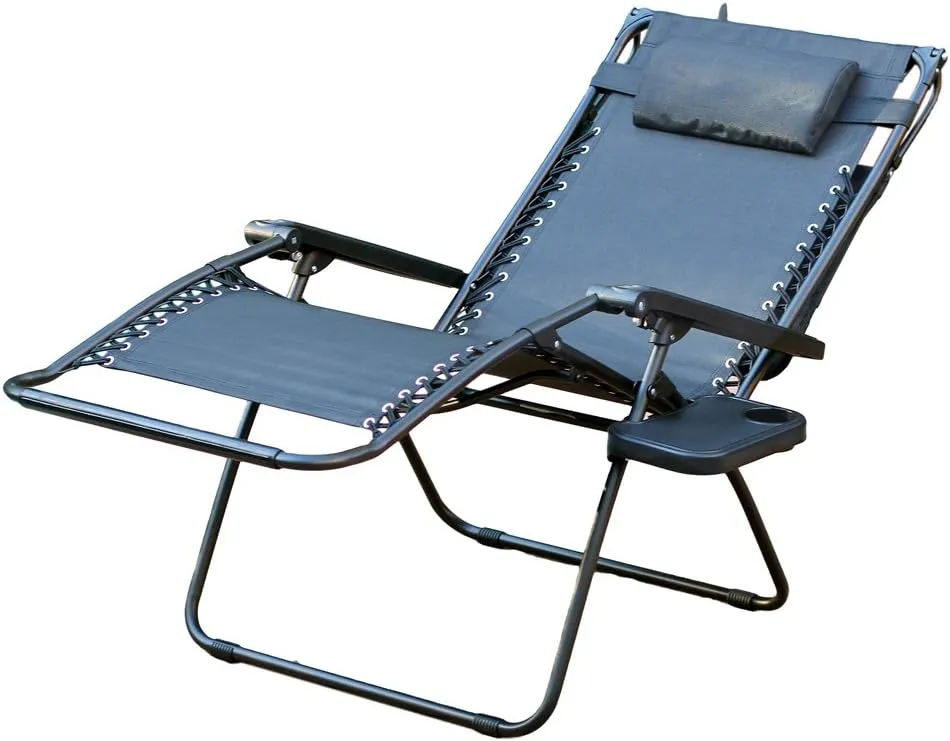 Jeco Oversized Zero Gravity Chair with Sunshade and Drink Tray, Black