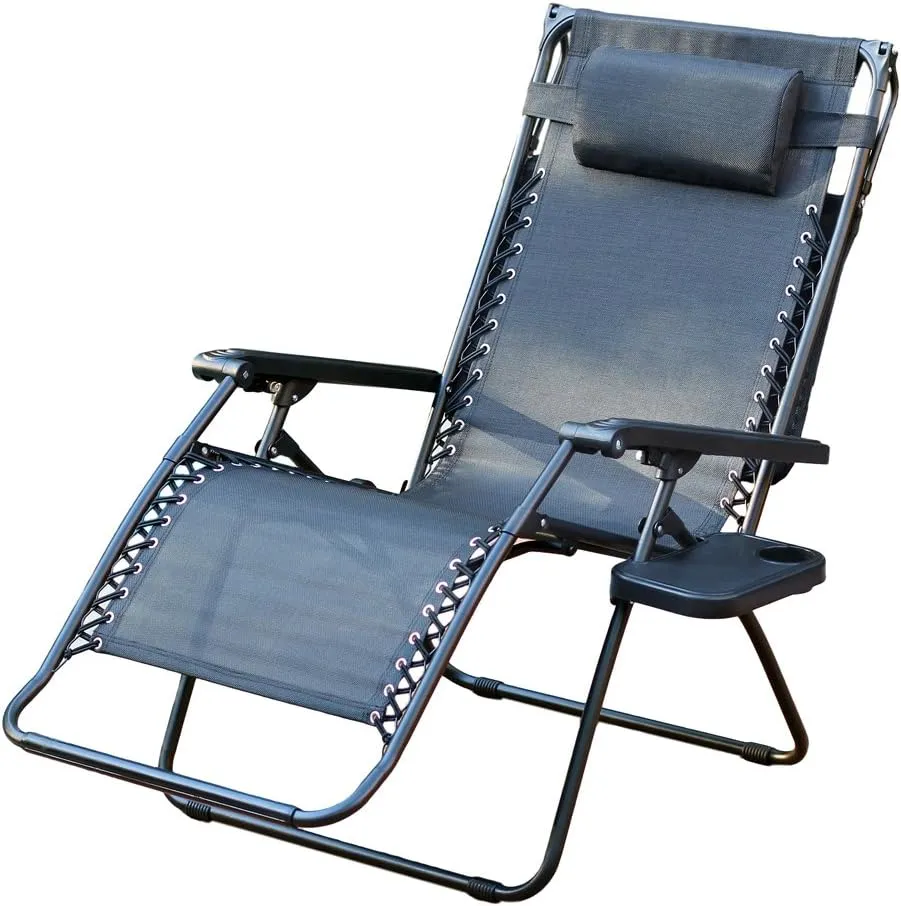 Jeco Oversized Zero Gravity Chair with Sunshade and Drink Tray, Black