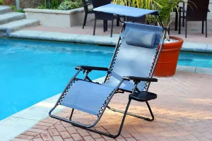 Jeco Oversized Zero Gravity Chair with Sunshade and Drink Tray, Blue