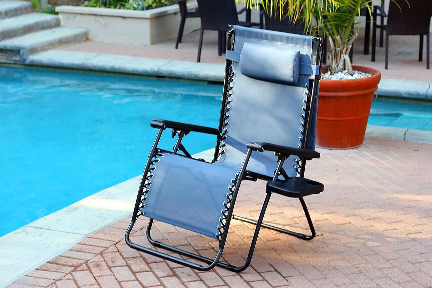 Jeco Oversized Zero Gravity Chair with Sunshade and Drink Tray, Blue