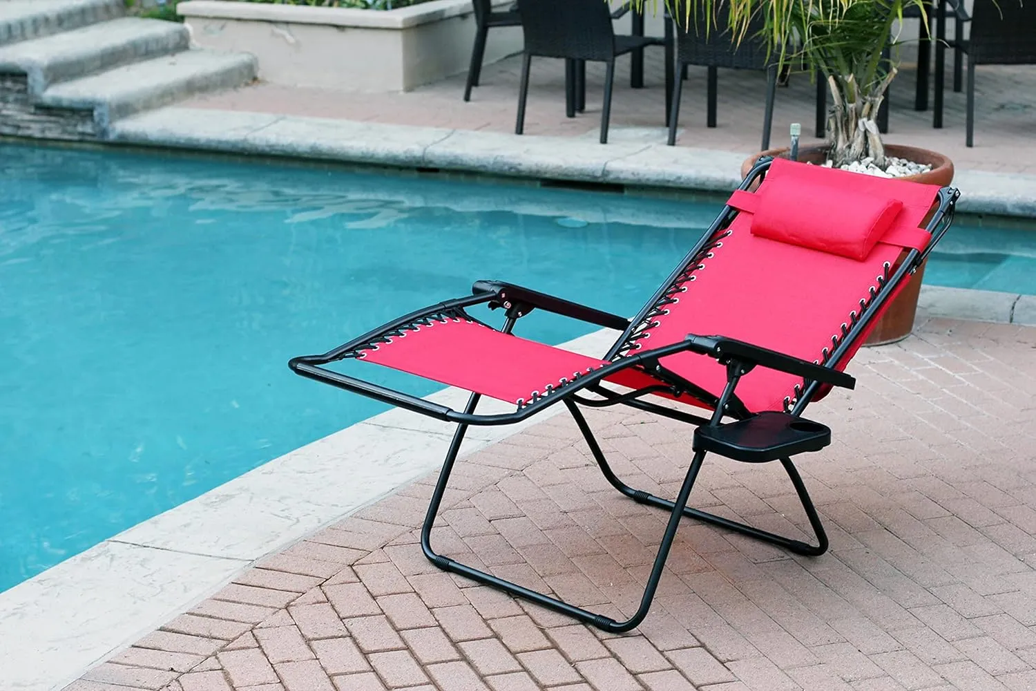 Jeco Oversized Zero Gravity Chair with Sunshade and Drink Tray, Red
