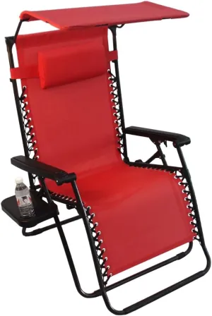 Jeco Oversized Zero Gravity Chair with Sunshade and Drink Tray, Red