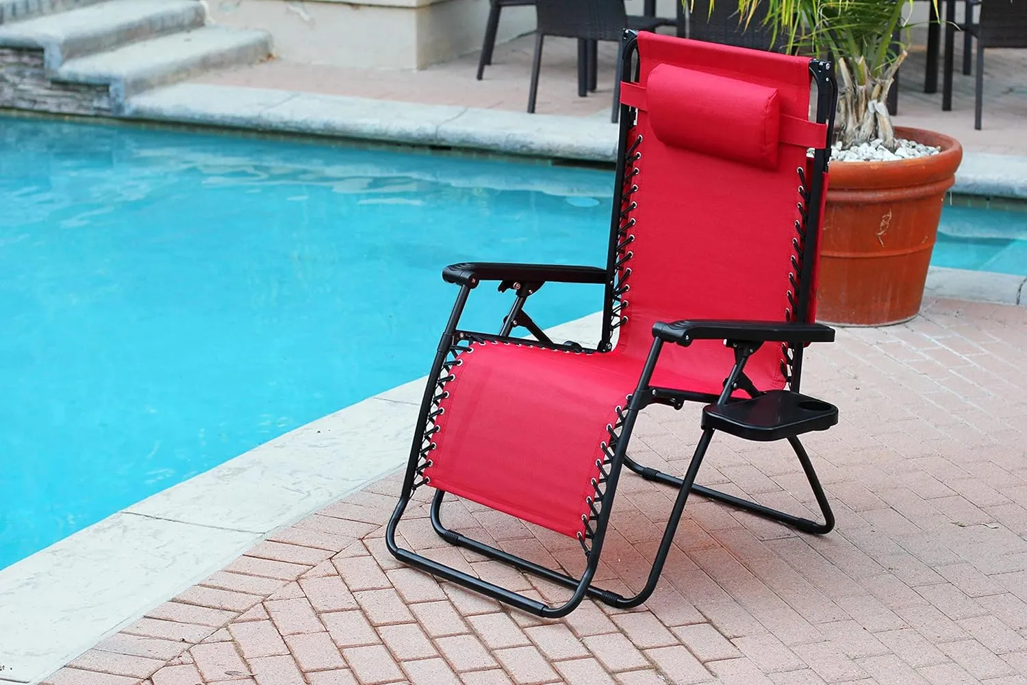 Jeco Oversized Zero Gravity Chair with Sunshade and Drink Tray, Red