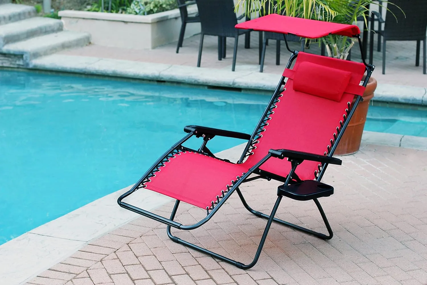 Jeco Oversized Zero Gravity Chair with Sunshade and Drink Tray, Red