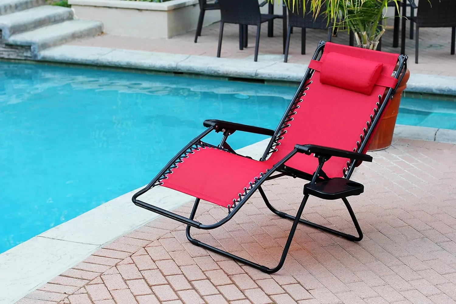 Jeco Oversized Zero Gravity Chair with Sunshade and Drink Tray, Red