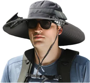 Jeeeun Hat with Fan Built in, Wide Brim Solar Fan Outdoor Fishing Hat-Solar & USB Charging, UPF 50  Sun Hat, UV Protection Hat