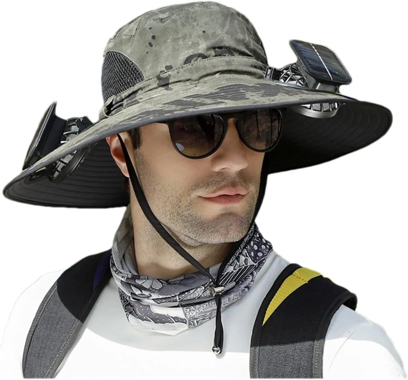 Jeeeun Wide Brim Solar Fan Outdoor Fishing Hat-Solar & USB Charging, UPF 50  Sun Hat Summer UV Protection Hat, with a Fan Built-in