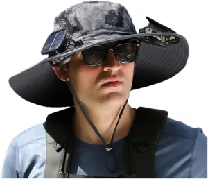 Jeeeun Wide Brim Solar Fan Outdoor Fishing Hat-Solar & USB Charging, UPF 50  Sun Hat Summer UV Protection Hat, with a Fan Built-in