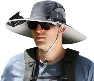Jeeeun Wide Brim Solar Fan Outdoor Fishing Hat-Solar & USB Charging, UPF 50  Sun Hat Summer UV Protection Hat, with a Fan Built-in