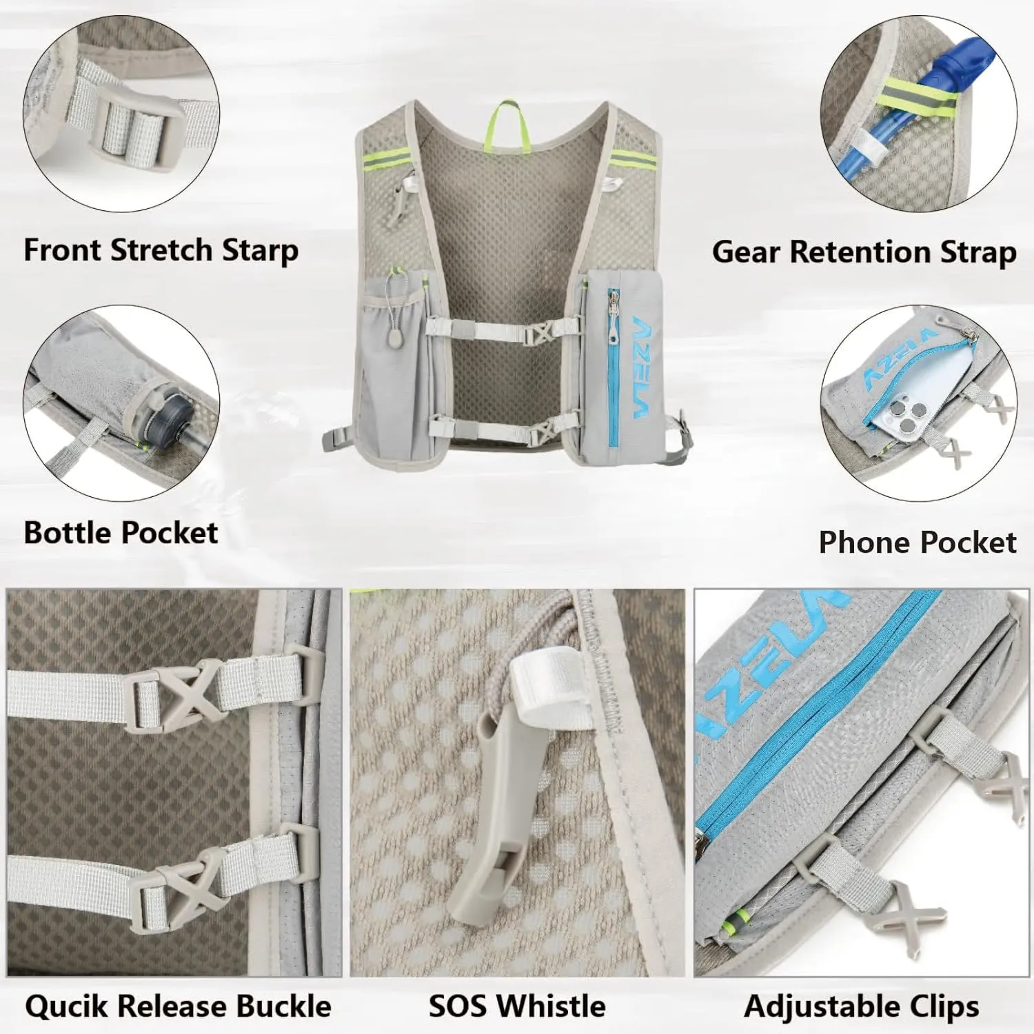JEELAD Running Hydration Backpack, 5L Capacity, for Hiking, Running, Cycling, Marathon, Trail