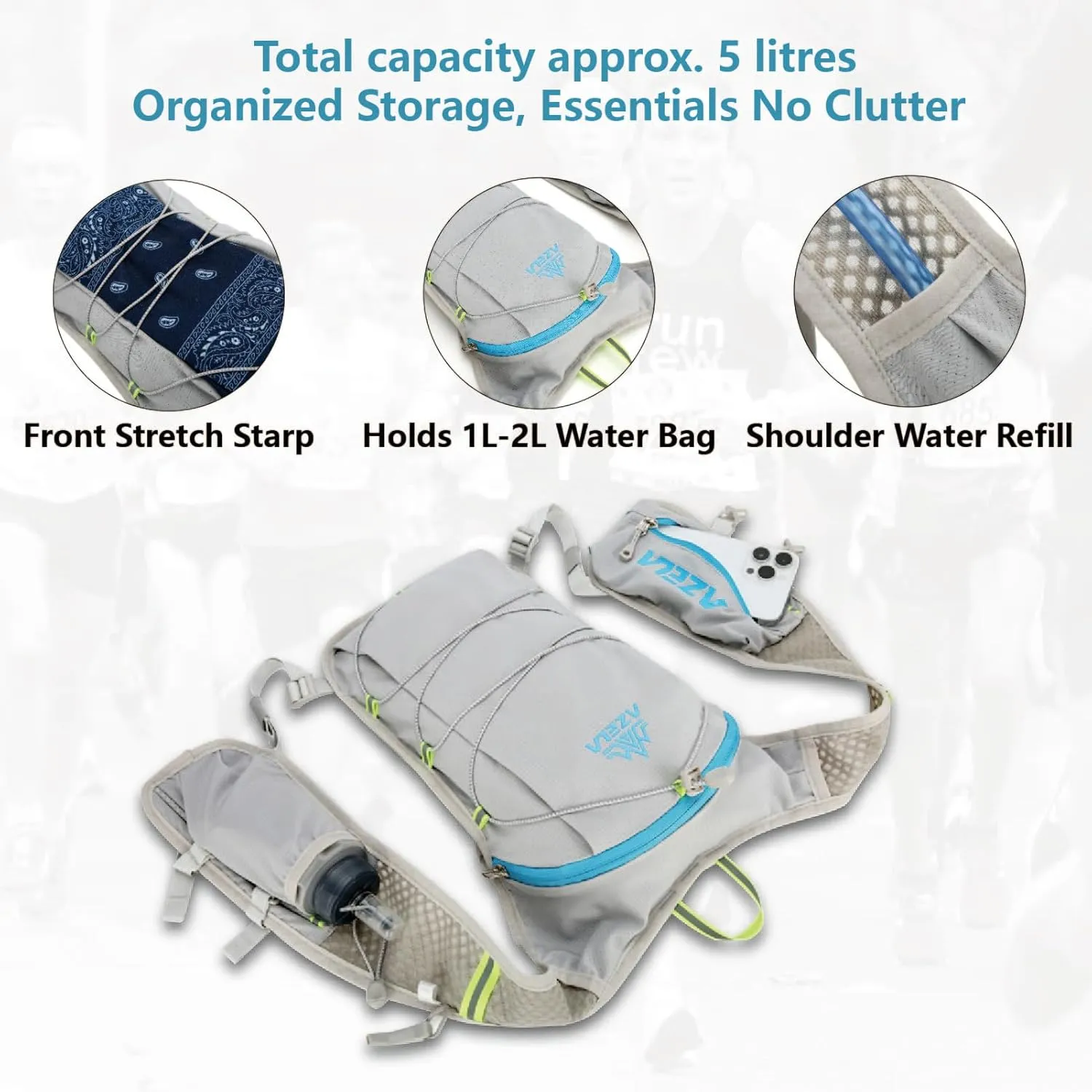 JEELAD Running Hydration Backpack, 5L Capacity, for Hiking, Running, Cycling, Marathon, Trail