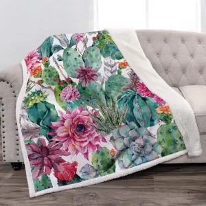 Jekeno Cactus Flower Sherpa Blanket Smooth Soft Print Throw Blanket for Sofa Chair Bed Office 50"x60"