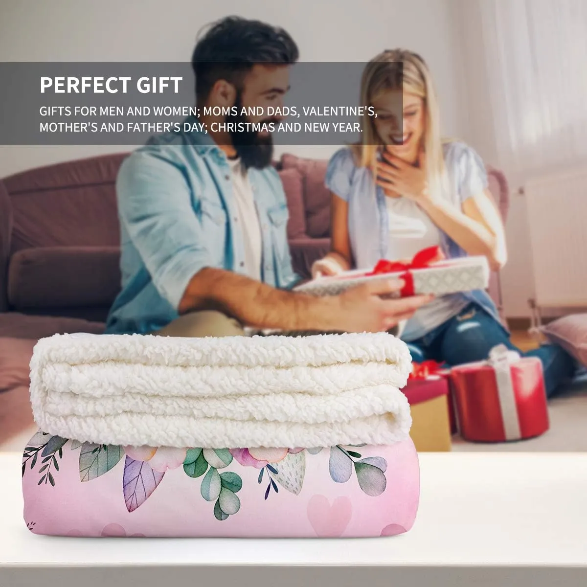 Jekeno Cactus Flower Sherpa Blanket Smooth Soft Print Throw Blanket for Sofa Chair Bed Office 50"x60"