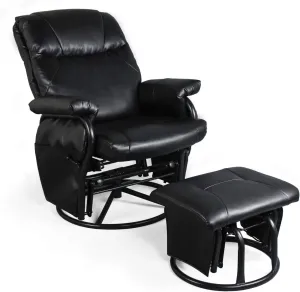 JIASTING Recliner Chair with Ottoman Living Room Chairs Faux Leather Glider Chair 360 Degree Rotation Leisure and Relaxation Furniture (Black)