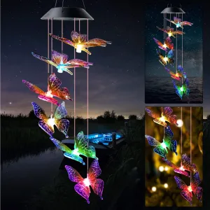 JOBOSI Colorful Butterfly Solar Lights for Outside, Mother's Day Women's Gifts, Butterfly Wind Chimes, Gifts for Mom, Women, Grandma, Garden Lawn Yard Outdoor Decoration