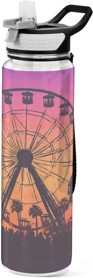 Joisal Ferris Wheel Sunset 32 Oz Straw Water Bottle BPA-Free Personalized Water Bottles for Outdoor Sports