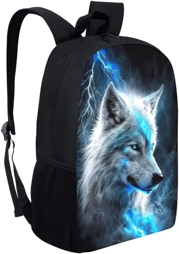 JooMeryer Wolf Backpack for Kids, School Bag Daypack Bag Book Bags Travel Backpack Rucksack Knapsack for Men Boy,Blue Lightning Wolf