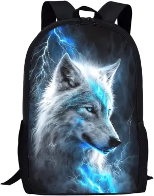 JooMeryer Wolf Backpack for Kids, School Bag Daypack Bag Book Bags Travel Backpack Rucksack Knapsack for Men Boy,Blue Lightning Wolf