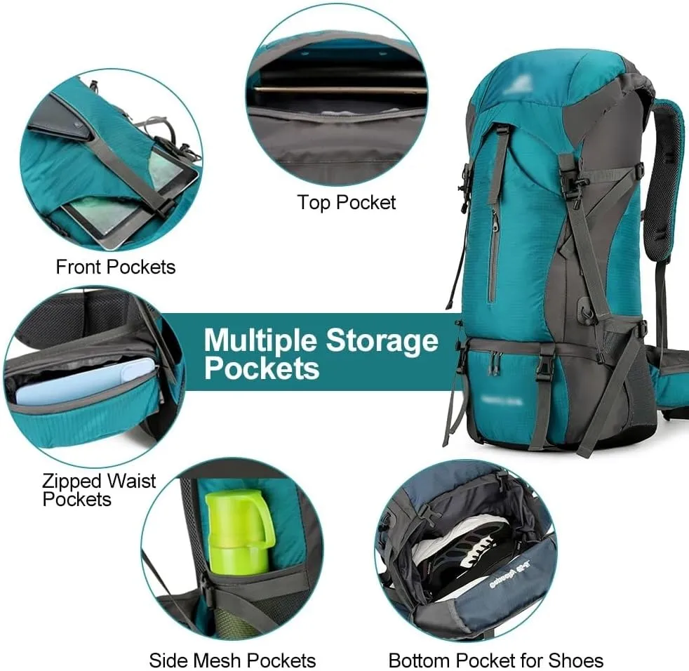 JSEIAJB 70L Hiking Camping Backpack Water-resistant Climbing Camping Outdoor Backpack Travel Sports Bag