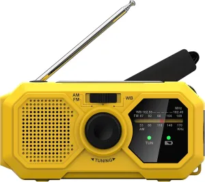 Kaito V5 Emergency Radio - Solar Panel and Hand Crank – LED Flashlight – Voyager Mini NOAA Weather Radio - AM/FM Radio Rechargeable Battery (Yellow)