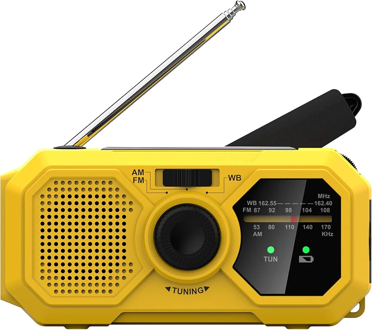 Kaito V5 Emergency Radio - Solar Panel and Hand Crank – LED Flashlight – Voyager Mini NOAA Weather Radio - AM/FM Radio Rechargeable Battery (Yellow)