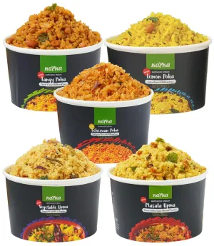 Kapka Assorted Variety Indian Meals - 5 Pack - Ready to Eat Authentic Vegan Prepared Food - Just Add Water - Microwaveable Plant-Based Snacks for Breakfast, Lunch, Non-GMO, No Additives - 3.5oz Each
