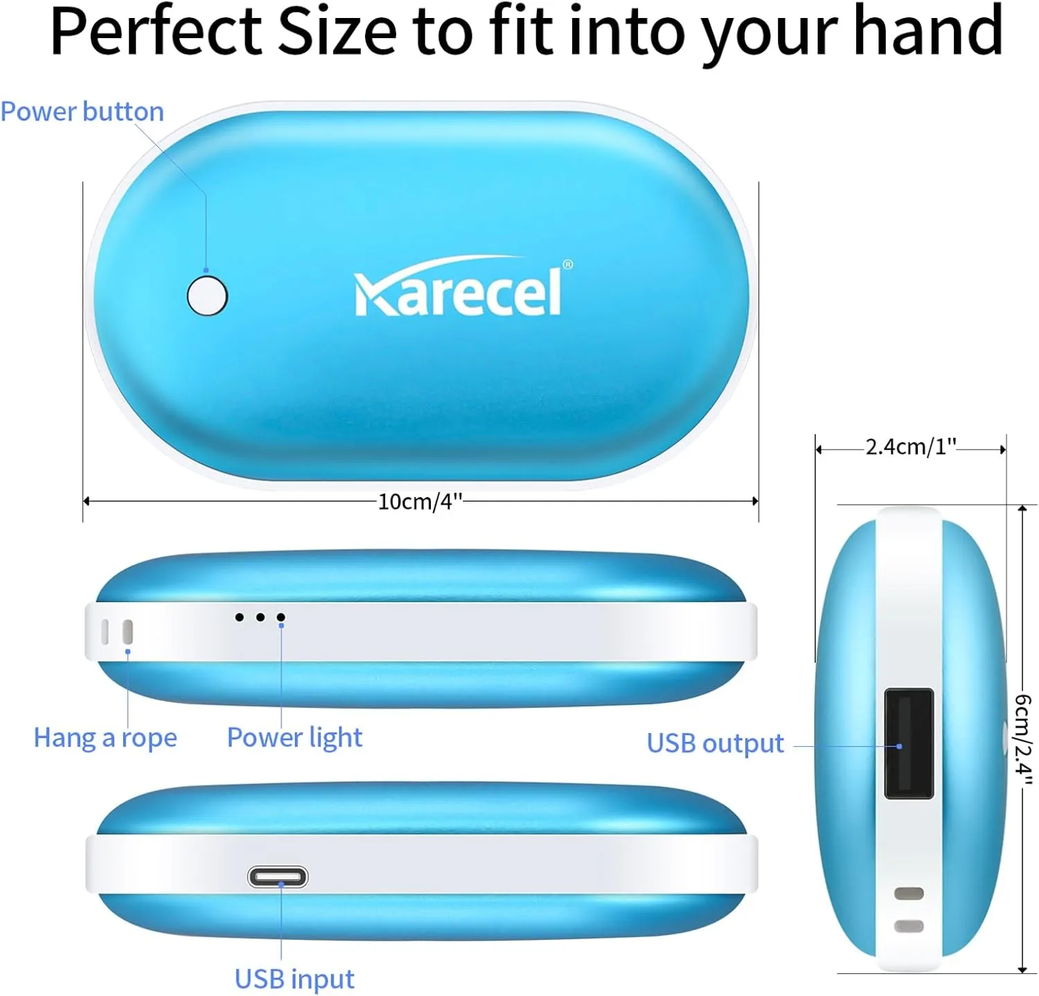 Karecel Rechargeable Hand Warmer, 5200mAh Double-Sided Fast Heating Electric Hand Warmer Power Bank, Up to 11Hrs, 3 Heat Settings, Portable Pocket Heater, Best Gifts for Women Men, Camping, Golf