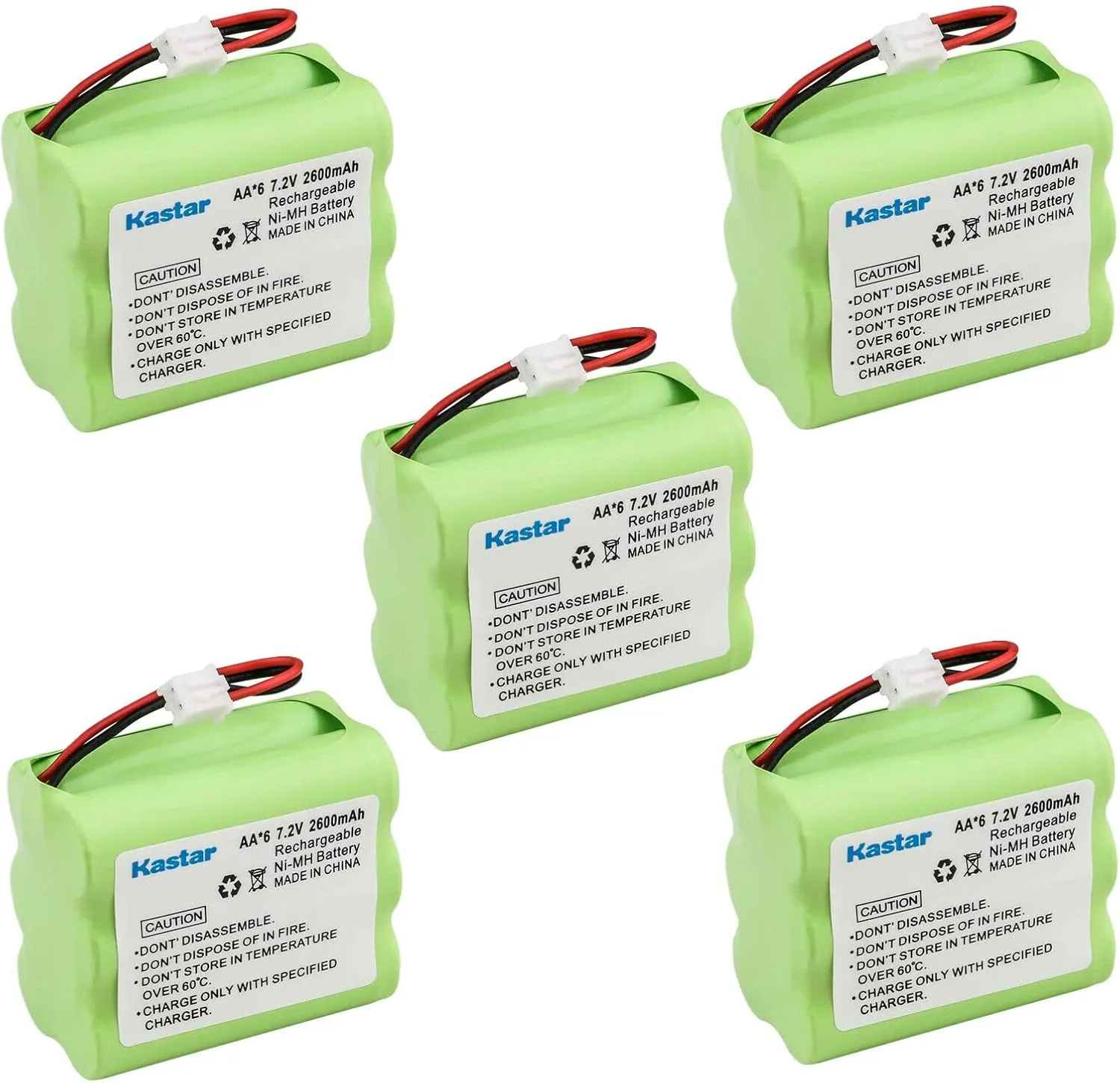 Kastar 5-Pack 7.2V 2300mAh Ni-MH Battery Replacement for ADT/Protection One Control Box Battery, JC1P-BH722 Security Control Panel Battery, DANTONA CUSTOM223, 2GIG BATT1X, 2GIG BATT2X Console