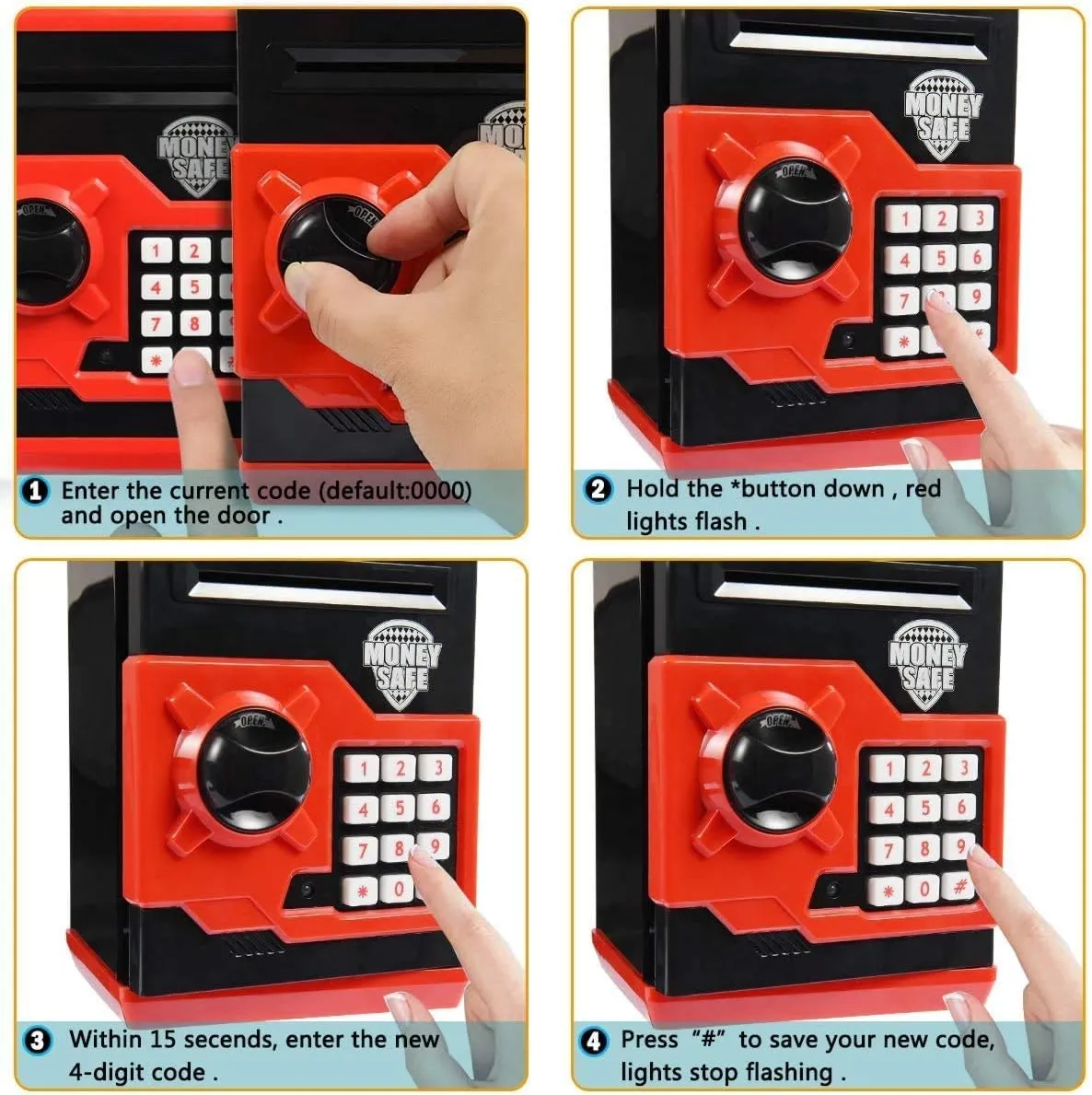 Kids Money Bank, Electronic Piggy Banks, Great Gift Toy for Kids Children, Auto Scroll Paper Money Saving Box Password Coin Bank,Perfect Toy Gifts for Boys Girls (Black red)