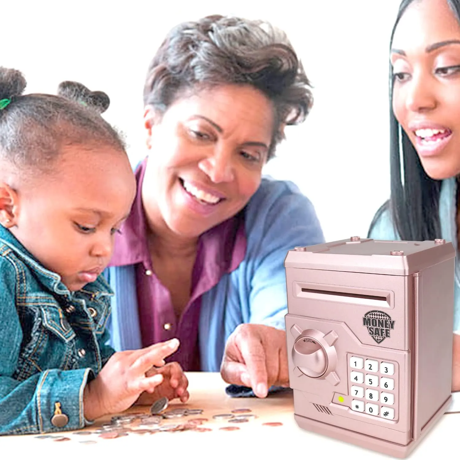 Kids Money Bank, Electronic Piggy Banks, Great Gift Toy for Kids Children, Auto Scroll Paper Money Saving Box Password Coin Bank,Perfect Toy Gifts for Boys Girls (Rose Gold)