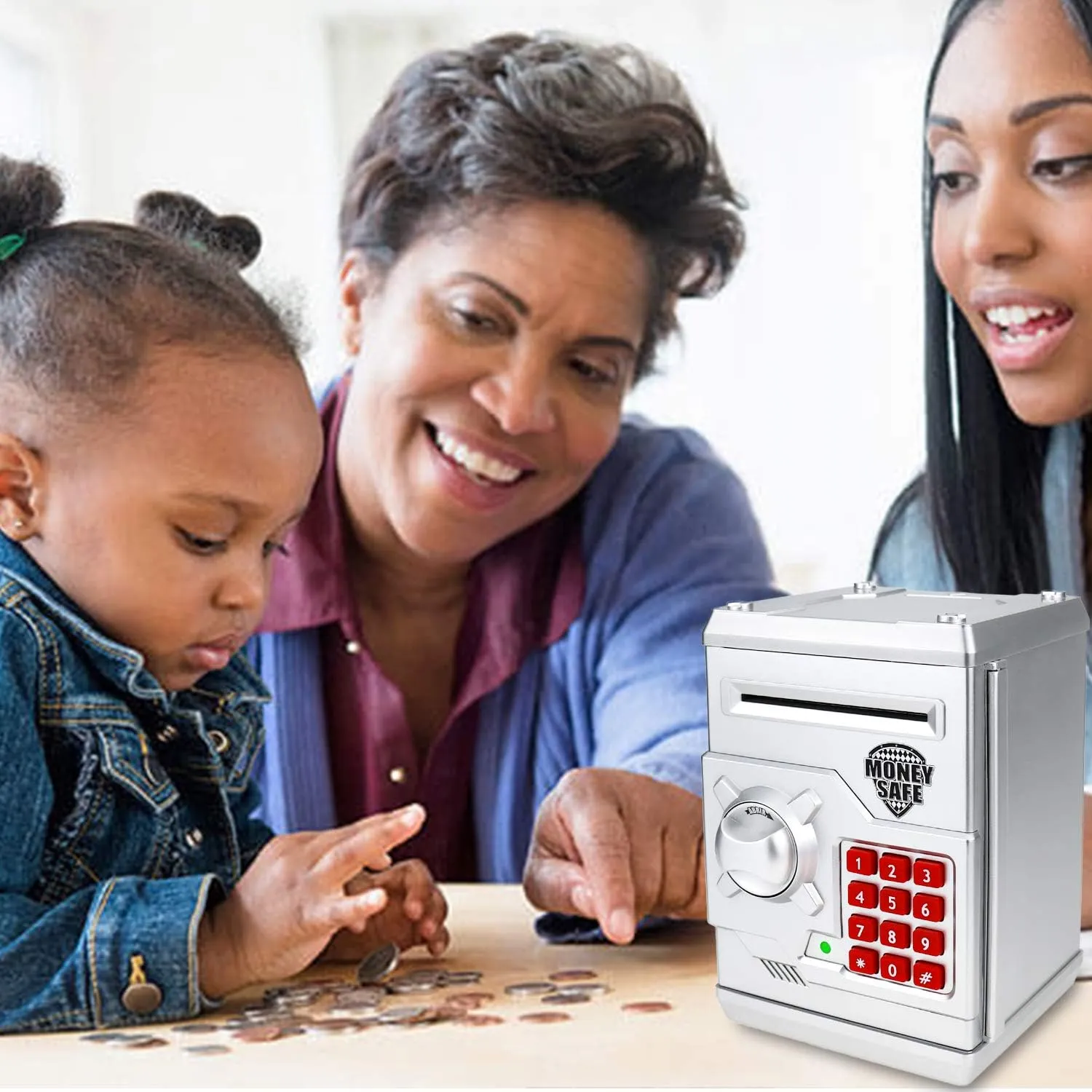 Kids Money Bank, Electronic Piggy Banks, Great Gift Toy for Kids Children, Auto Scroll Paper Money Saving Box Password Coin Bank,Perfect Toy Gifts for Boys Girls (Silver)
