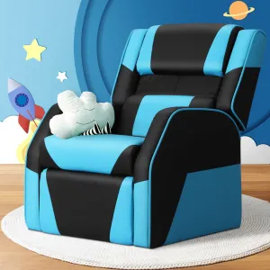Kids Recliner Movie Chair PU Leather Gaming Sofa - Blue