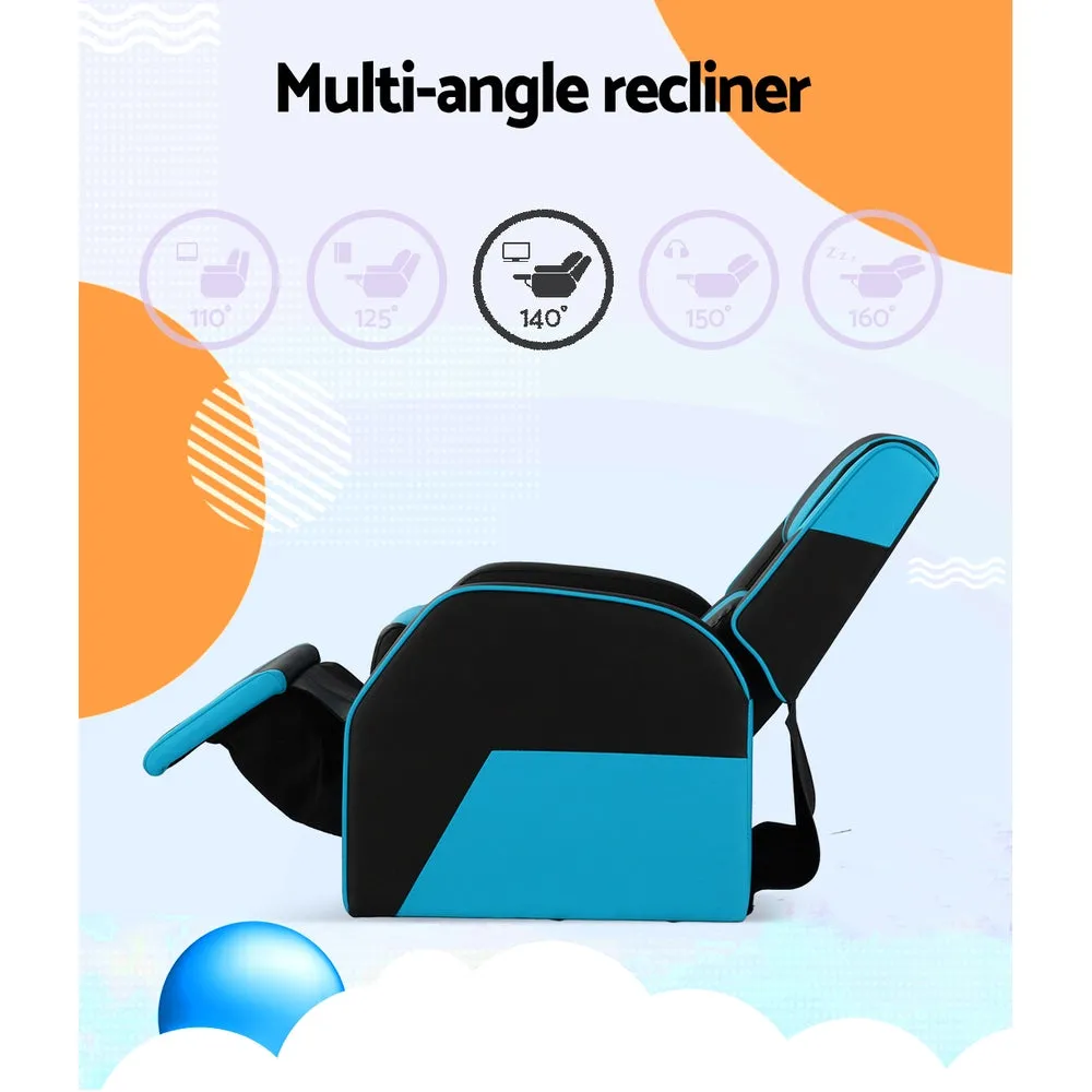 Kids Recliner Movie Chair PU Leather Gaming Sofa - Blue