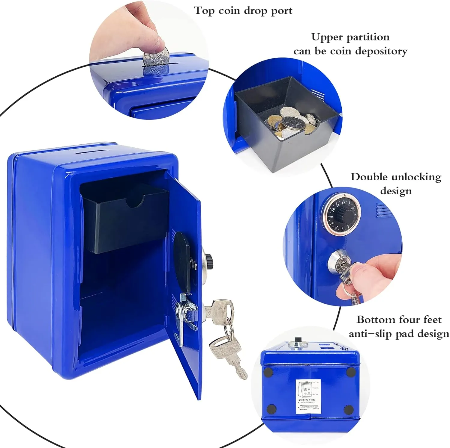 Kids' Safe Piggy Bank, Metal Safe with Key, Money Saving Box for Children, Boys Girls Best Giftoney Banks (Blue, One Size)