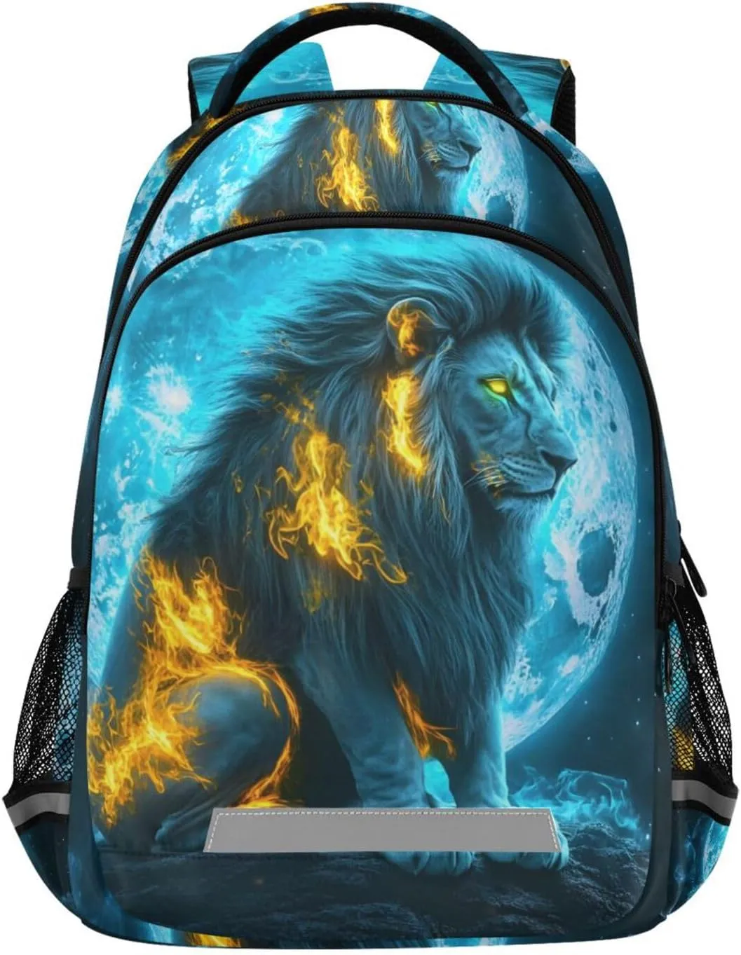 Kid's School Backpack-Moon Flaming Lion for Boys Girls Ages 6-12, Lightweight Bookbag with Padded Straps Reflective Stripes Daypack for Travel Hiking Study