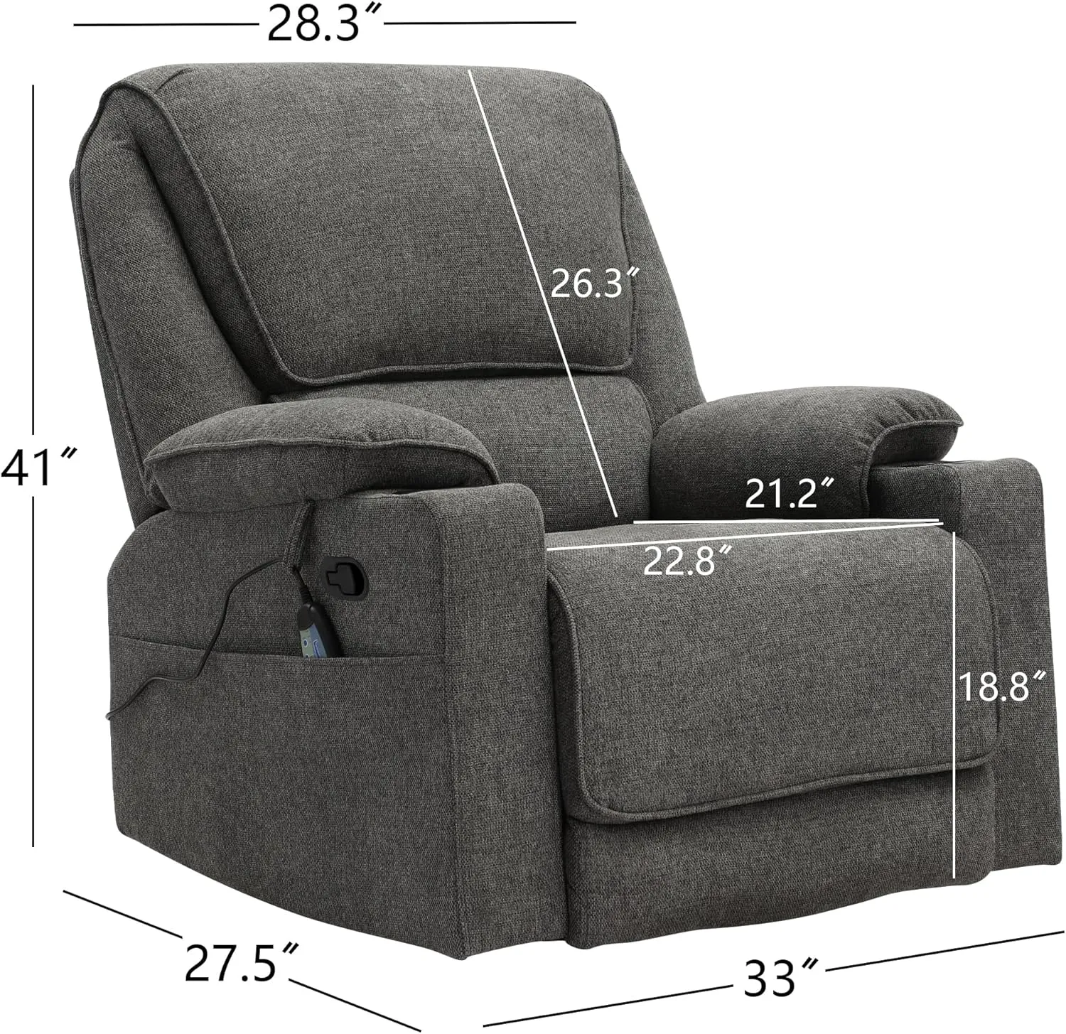 KIGOTY Recliner Chair Swivel Glider with Cup Holder, Recliners with Massage and Heating, Manual Reclining Chair with Footrest and 360 Swivel Rotation Base for Living Room (Dark Grey)