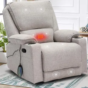 KIGOTY Recliner Chair Swivel Glider with Cup Holder, Recliners with Massage and Heating, Manual Reclining Chair with Footrest and 360 Swivel Rotation Base for Living Room (Light Grey)